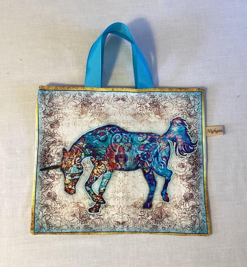 Handmade Unicorn Gift Bags, Eco-friendly, reusable fabric bags with handles, Birthday gifts, Storage bags, unicorn bags, Handmade in the UK. Unicorn I