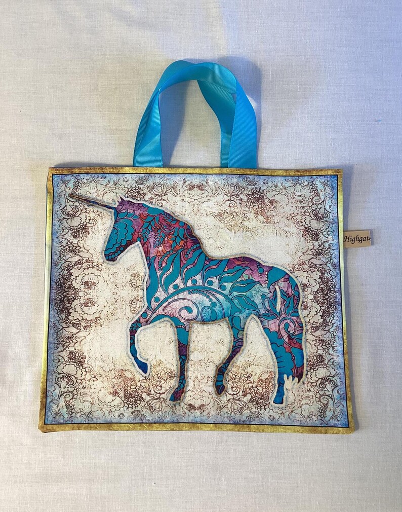 Handmade Unicorn Gift Bags, Eco-friendly, reusable fabric bags with handles, Birthday gifts, Storage bags, unicorn bags, Handmade in the UK. Unicorn H
