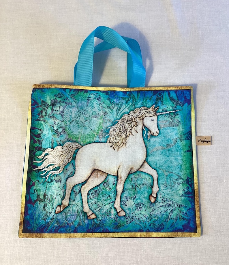 Handmade Unicorn Gift Bags, Eco-friendly, reusable fabric bags with handles, Birthday gifts, Storage bags, unicorn bags, Handmade in the UK. Unicorn E