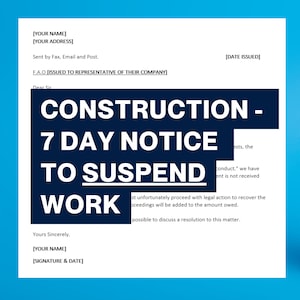 Modelo de construção - Aviso de 7 dias para suspender obras de construção