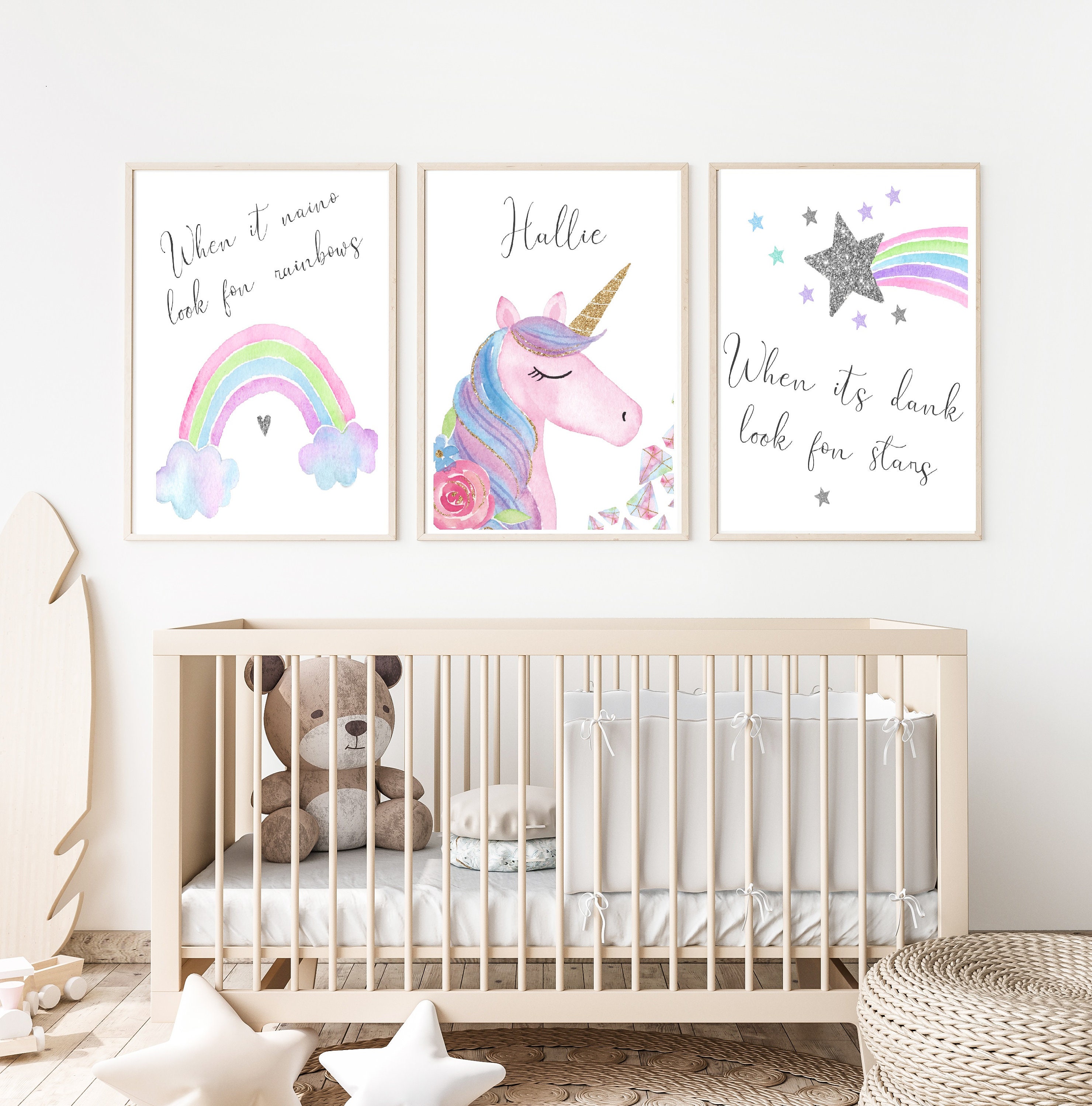 set of 3 unicorn printable unicorn wall art poster nursery etsy