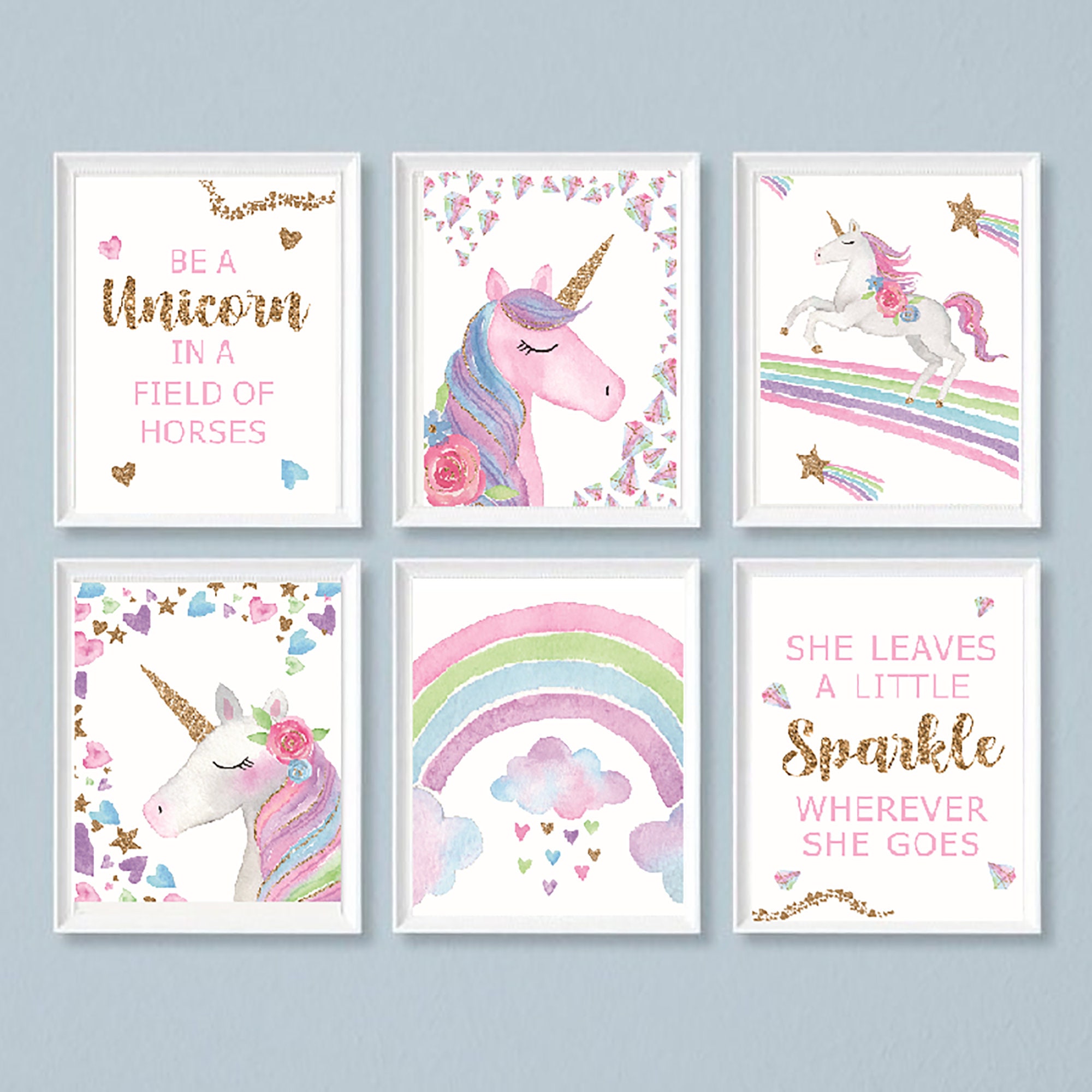 Set of 6 Unicorn Printable Unicorn Wall Art Poster Nursery | Etsy
