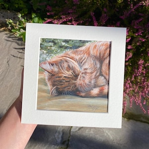 Original Ginger Cat Acrylic Painting | Cute Cat Artwork |  Sleeping Cat Painting Handmade
