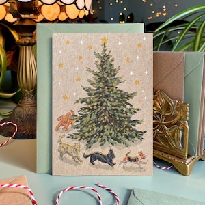 Vintage Dog Christmas Card Pack | Vintage Style | Xmas Tree | Handmade UK