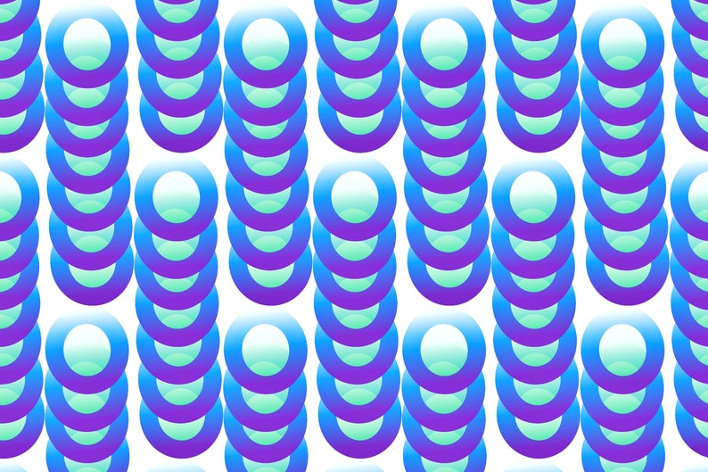 K&ouml;nnte beinhalten: Ein sich wiederholendes Muster aus &uuml;bereinander gestapelten Kreisen in Blaut&ouml;nen und Violett. Die Kreise sind in vertikalen Spalten angeordnet und bilden ein geometrisches Design.