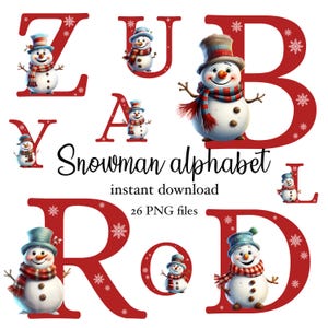 Snowman alphabet PNG, Winter alphabet clipart, Christmas letters, A to Z letters, transparent background, instant download, Snowman ABC
