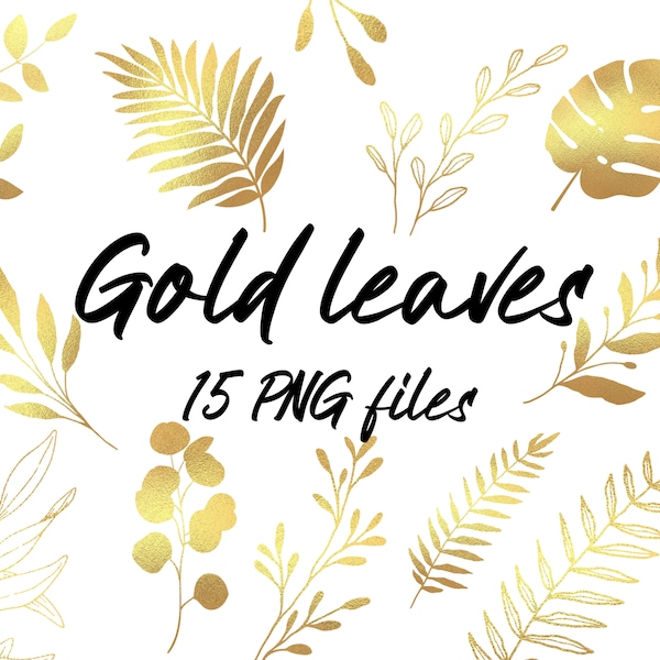 Gold leaves PNG, Gold branches PNG, Gold foil PNG, Gold leaves clipart, Botanical png, Fern png, Gold foliage png