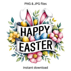 Happy Easter clipart, Happy Easter banner, Happy Easter word art, Easter illustration, Watercolor Easter clipart