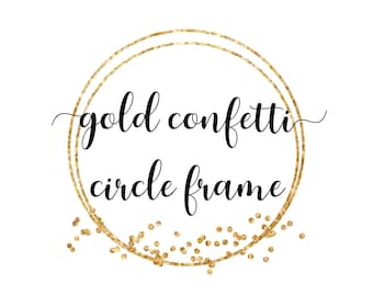 Gold glitter circle frame PNG, gold confetti elegant frame clipart,  modern gold frame, Photoshop overlay, logo template, instant download