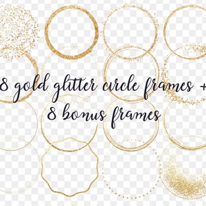 Pu&ograve; includere: Set di 16 cornici circolari con glitter dorato. Otto cornici presentano un design con glitter dorato pieno, e otto cornici presentano un design con glitter dorato su sfondo bianco.