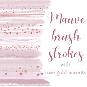 Mauve watercolor brush strokes, Mauve clip art, Mauve PNG for sublimation, Mauve watercolor with rose gold accents