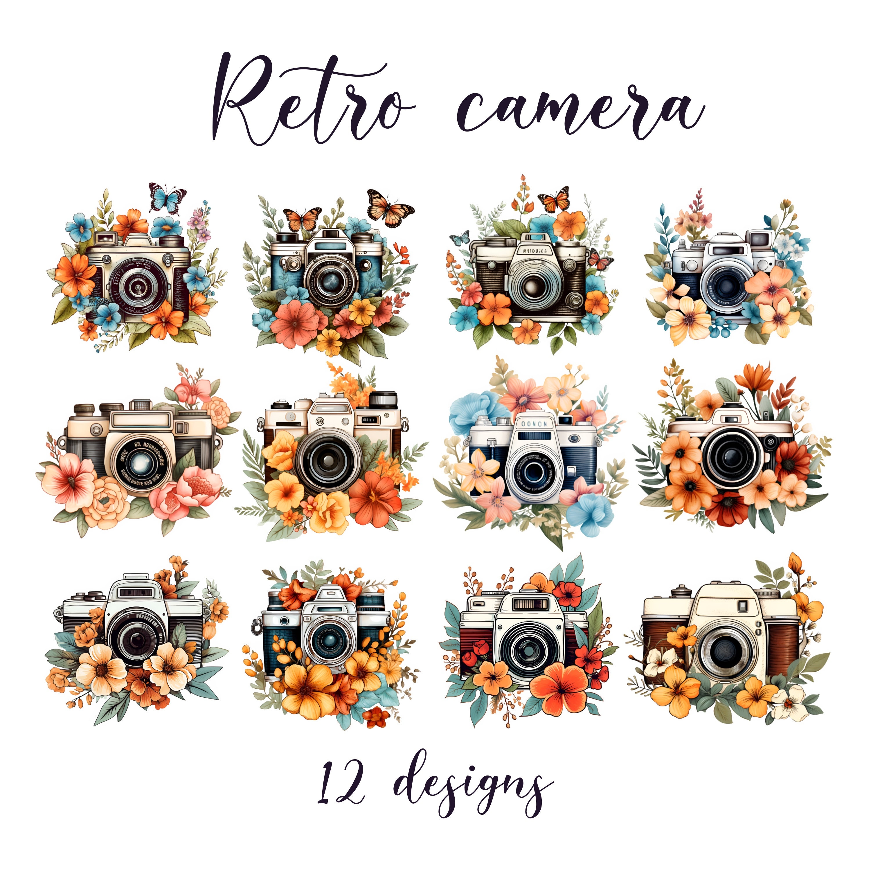 Retro Camera PNG, Vintage Camera PNG, Camera With Flowers, Camera ...
