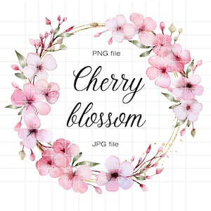 Floral frame PNG, Watercolour flowers clipart, Spring flowers circle PNG, Cherry blossom circle frame, Botanical frame PNG, Floral wreath