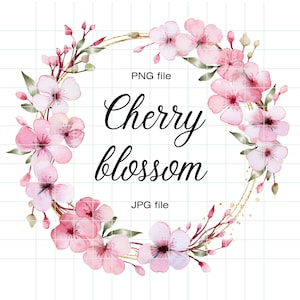 Floral frame PNG, Watercolour flowers clipart, Spring flowers circle PNG, Cherry blossom circle frame, Botanical frame PNG, Floral wreath