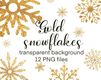 Guld snöflinga PNG, Glitter snöflingor PNG, Snöflinga clipart, Fryst snöflinga overlay, Vinter clipart