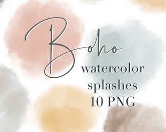 Boho watercolor splashes | Logo background | Brush strokes clipart | Paint strokes | Boho watercolor PNG | Logo elements | Instant download
