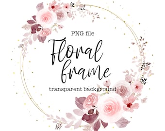 Floral frame PNG, Watercolour flowers clipart, Spring flowers circle PNG, Gold circle frame, Botanical frame PNG, Floral wreath