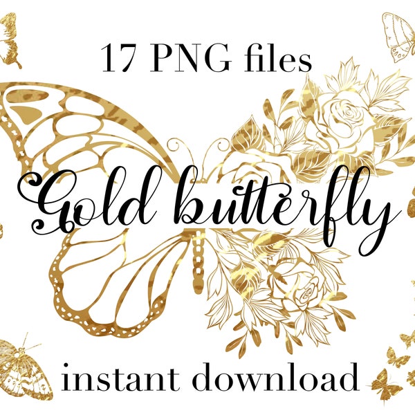 Gold butterfly PNG, Gold glitter butterfly, Butterfly clipart, Butterfly overlay, Butterfly digital sticker PNG