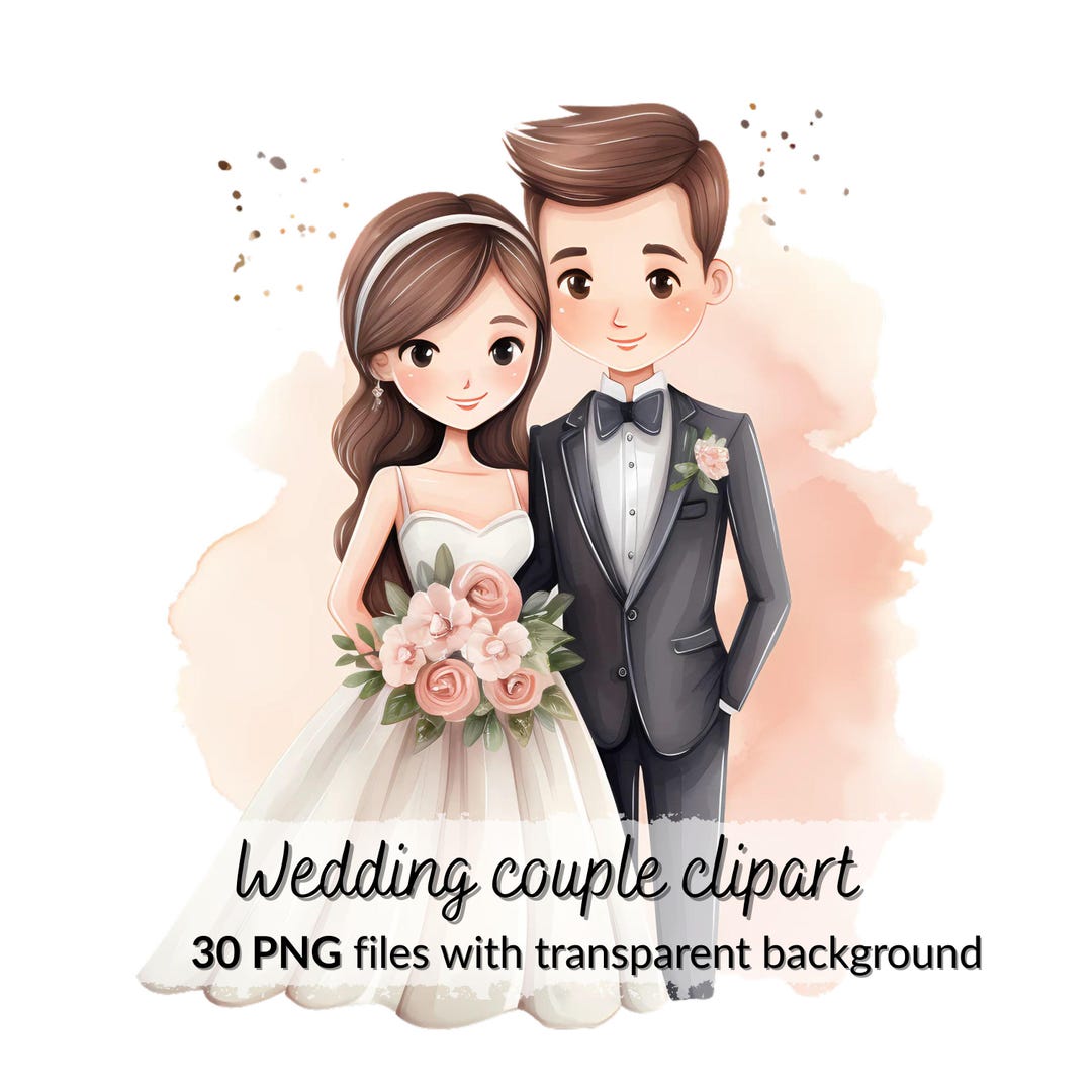 かわいい新郎新婦のクリップアート、かわいい結婚式のカップルのクリップアート、新郎新婦の漫画スタイル、気まぐれな結婚式のイラスト、結婚式のクリップアート  - Etsy 日本, image size:1080x1080