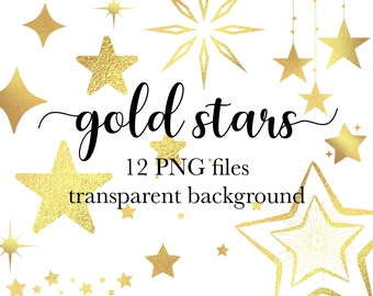 Gold star PNG, Gold star clipart, Star overlay, Star photo overlay, Star illustration, Instant download, Gold foiled star, Gold glitter star