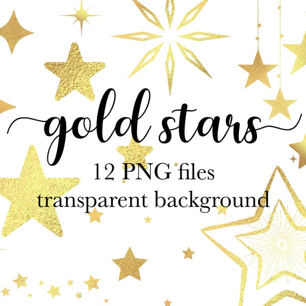 Gold star PNG, Gold star clipart, Star overlay, Star photo overlay, Star illustration, Instant download, Gold foiled star, Gold glitter star