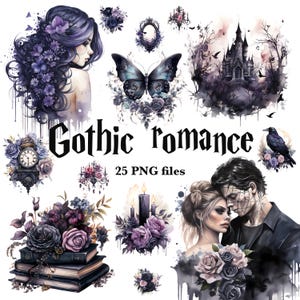 Gothic romance clipart, Gothic PNG, Gothic sublimation design, Halloween clipart bundle, Gothic clipart, Gothic digital stickers
