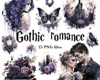 Gothic romance clipart, Gothic PNG, Gothic sublimation design, Halloween clipart bundle, Gothic clipart, Gothic digital stickers