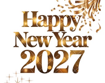 Immagini clipart di Buon Anno 2027, Capodanno PNG, Ciao 2027, Sfondo di Capodanno, Sovrapposizione fotografica di Capodanno 2027, Stampabile 2027, Immagine Oro 2027