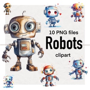 Robots clipart, Cute robot watercolor clipart, Robots clipart bundle, Robots themed party invitation design, Robots sublimation, Boy clipart