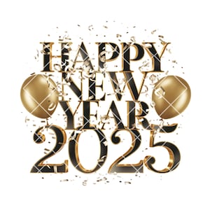 Happy New Year 2025 clipart, New Year PNG, Hello 2025, New Year background, New Year 2025 photo overlay, 2025 printable, Gold 2025 image