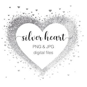 Silberner Herzrahmen, Silberfolie-Glitzer-Herz, Silberherz-Rahmen-Foto-Overlay, Valentinstag Clipart, Herz-Sublimationsdesign-Element