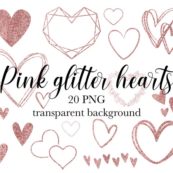 Pink glitter hearts PNG, Rose gold heart clipart, Rose gold photo overlay, Confetti heart frame, Heart PNG, Wedding PNG, instant download