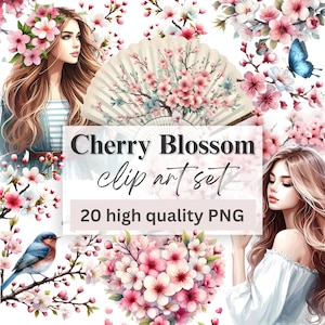 Cherry Blossom clipart, Cherry Blossom Girl, Cherry Blossom season, Spring clipart, Fashion Girl clipart
