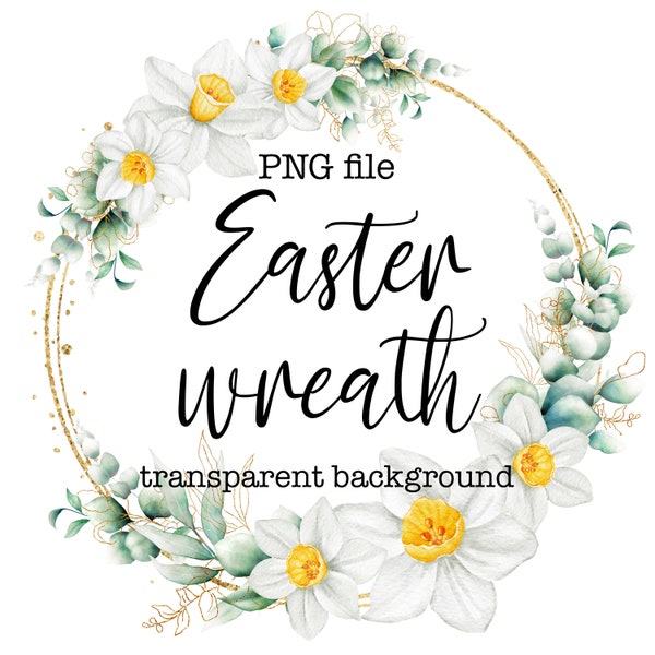 Easter circle frame PNG, Easter wreath digital file, Spring wreath clipart, Spring photo overlay, Easter sublimation design