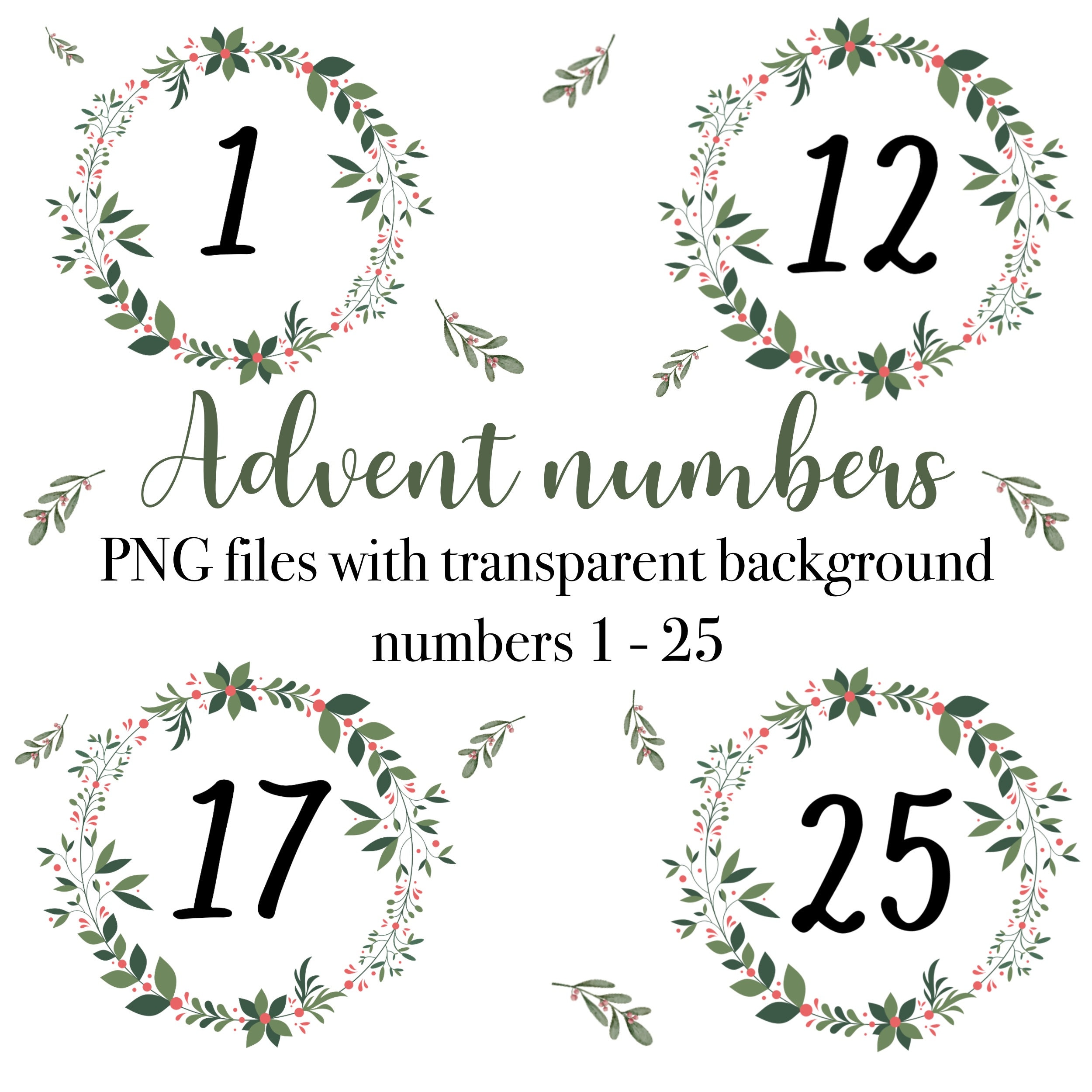 Christmas Trees Printable Countdown Sticker Numbers 1-25 PNG