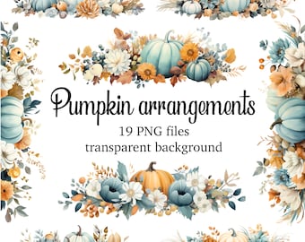 Clipart bordure citrouille, compositions de citrouille, clipart floral automne, citrouille PNG clipart, clipart Thanksgiving, fond transparent