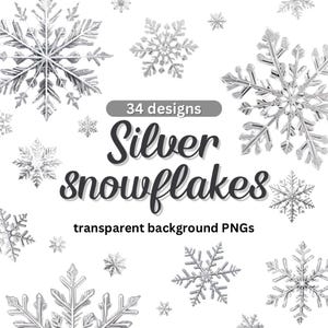 Silver snowflake PNG, Glitter snowflakes PNG, Snowflake clipart, Frozen snowflake overlay, Winter clipart