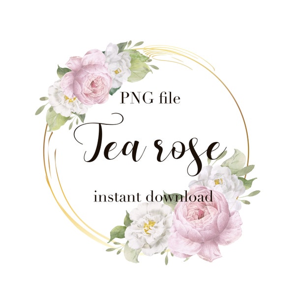 Roses circle frame PNG, Watercolor floral frame clipart, Watercolor floral border, Floral Bouquet Greenery frame, Roses digital frame