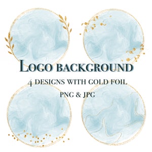 Circle logo template, Logo background, Circle frame, Circle clipart PNG JPG, Gold foil logo, Watercolor aqua with gold foil,instant download