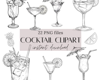 Cocktail Clipart, Cocktails PNG, Signature Drink Sign, Wedding Drink Images, Commercial License, Wedding Clipart, Cocktail icon, Line art
