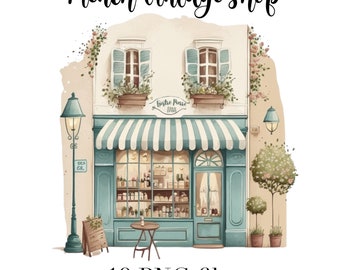 French vintage shop clipart, French cafe, French cafe illustration, Instant download, PNG