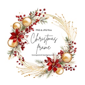 Cornice circolare di Natale PNG, file digitale di corona di Natale, clipart di corona di stelle di Natale, sovrapposizione di foto di Natale, Natale rosso e oro