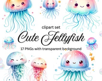 Cute Jellyfish clipart, Colorful Jellyfish, Rainbow Jellyfish, Jellyfish images, Nursery illustration, Cute creatures design