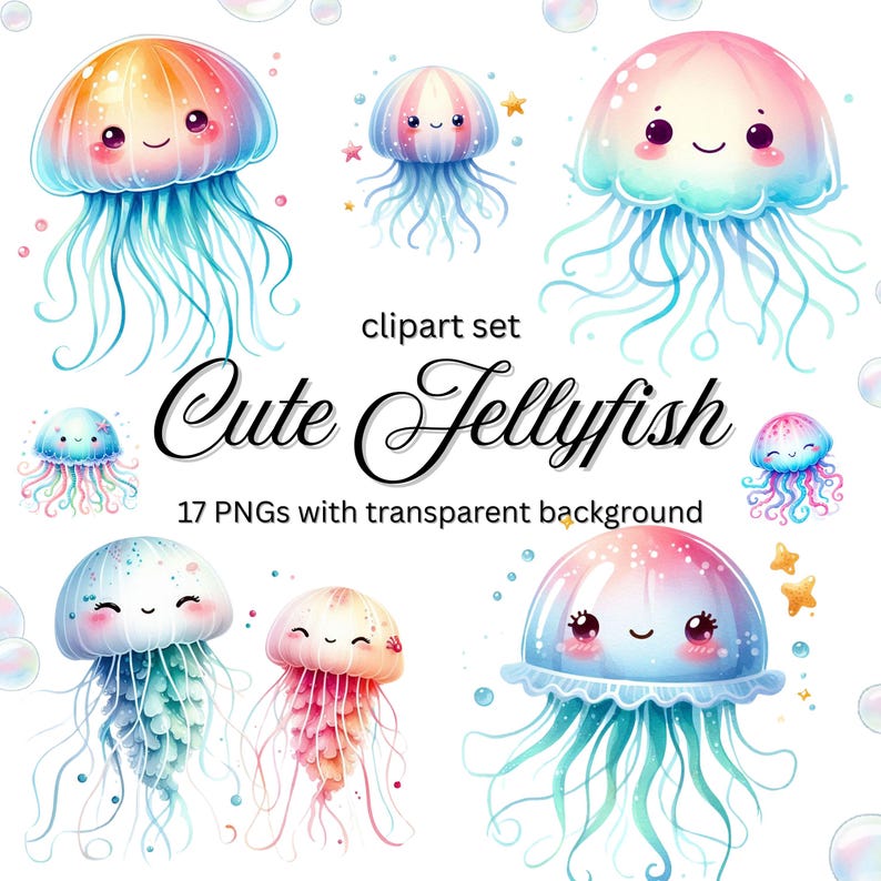 Cute Jellyfish Clipart, Colorful Jellyfish, Rainbow Jellyfish ...