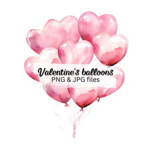 Heart balloons clipart, Valentine’s Day clipart, Valentine’s Day watercolor design, Romantic clipart, Valentine’s Day sublimation files
