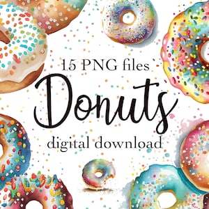 Donut clipart, Watercolor doughnut, Donut sublimation design, Bakery, Dessert, Donuts with rainbow sprinkles, Donut party