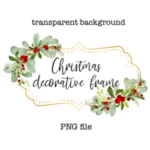 Christmas decorative frame PNG, Christmas tag digital file, Poinsettia wreath clipart, Christmas photo overlay, Red & Green Xmas, Xmas label