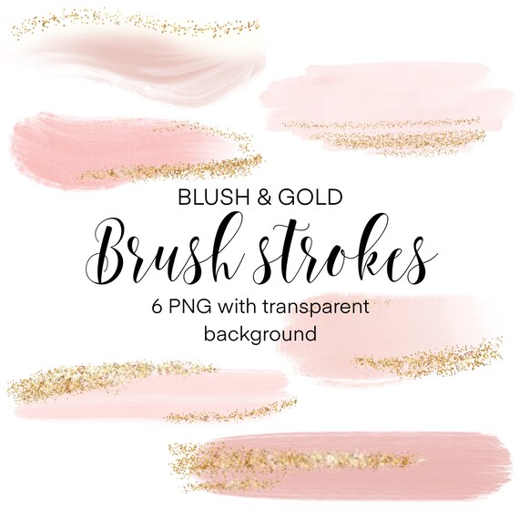 Blush Pink and Gold Brush Stroke PNG Watercolor Clipart With Etsy
