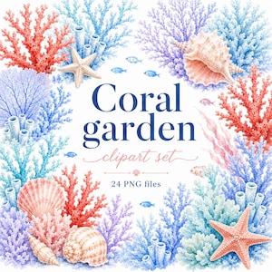 Coral clipart, Watercolor coral design, Ocean clipart, Sea clipart, Coral design elements, Coral sublimation, Coral PNG