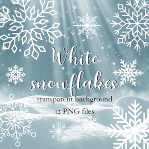 White snowflake PNG, Snowflake clipart, Snowflake photo overlay, Winter clipart, Snowflake sublimation, Digital download bundle